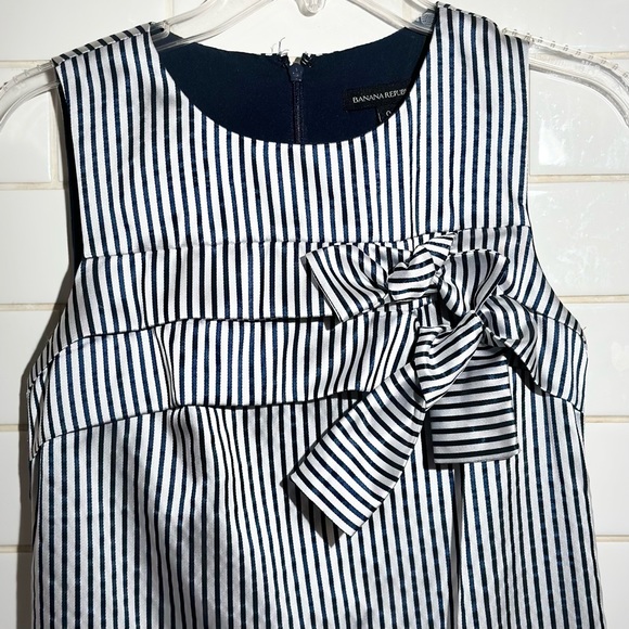 🍓Banana Republic double bow shift dress navy and silver vertical stripe size 0 - Picture 8 of 12